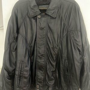 Men's Black Leather  Bomber Jacket
